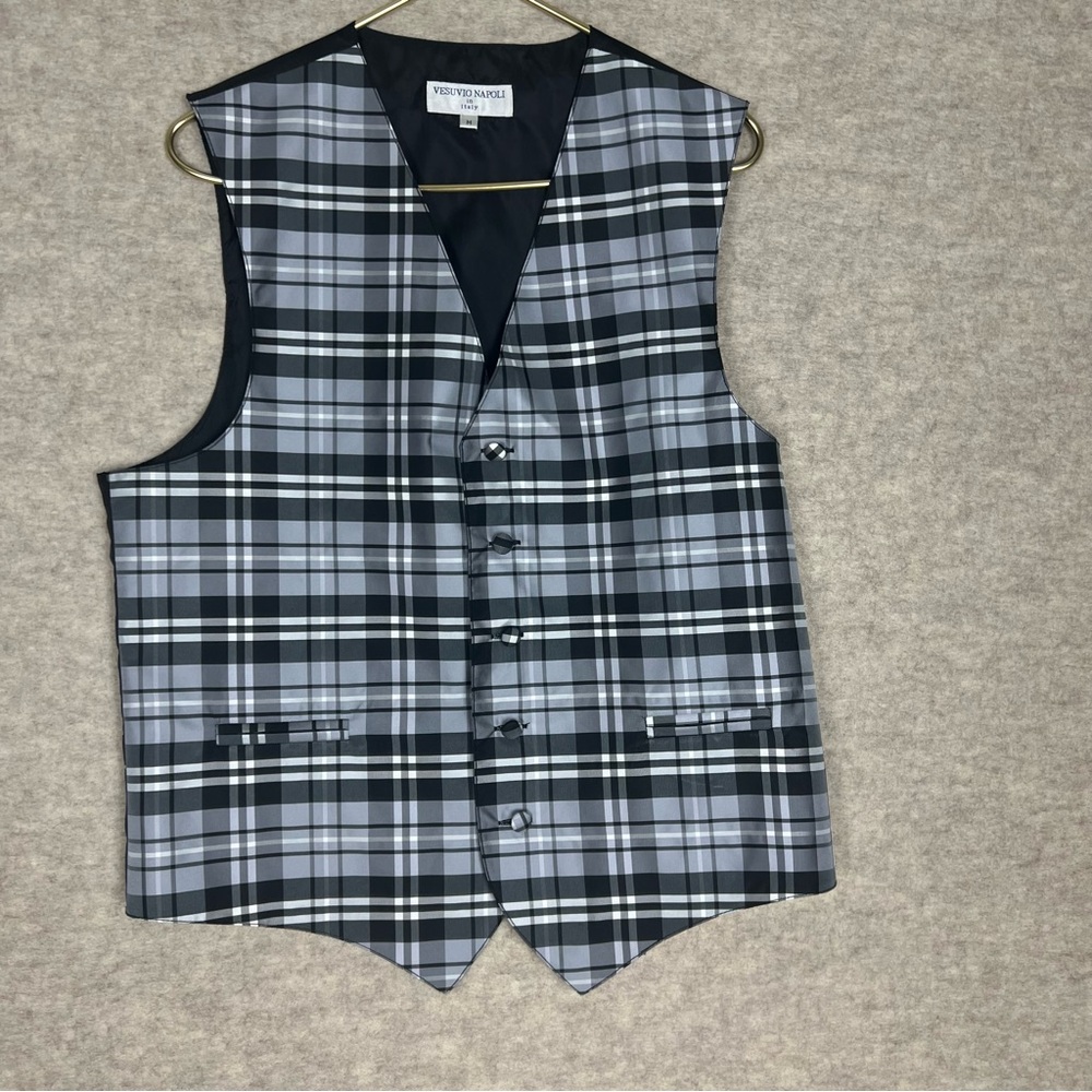 Vesuvio Napoli Men's Gray Plaid Vest - Size Medium